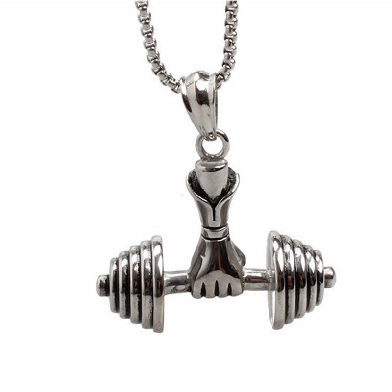 

Dumbbell Pendant Fitness Necklace Weightlifting Gym Weight Crossfit Barbell Necklace Fitness Jewelry Stainless Steel Chain 23in