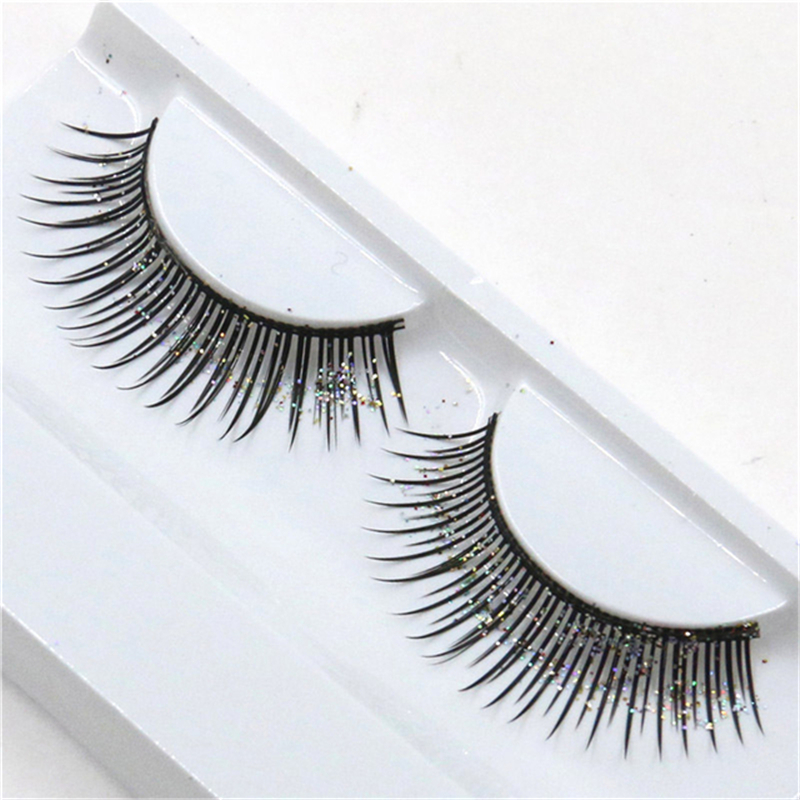 

1pair Sequins False Eyelashes Cotton Thread Stems 3D Long Thick Glitter Exaggerated Lashes nightclub Stage Eye Makeup