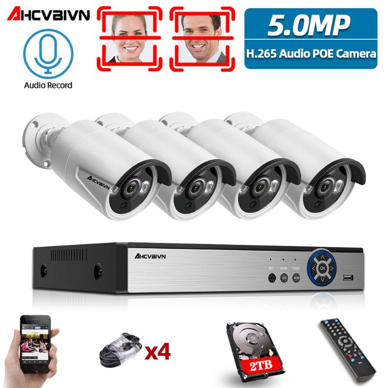 

AHCVBIVN H.265 4CH 5MP POE Security Camera System Kit Record IP Camera IR Outdoor Waterproof CCTV Video Surveillance NVR Set