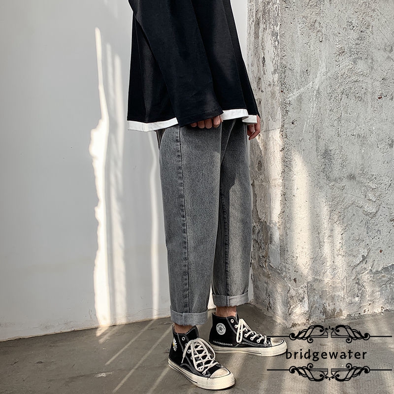 

Jeans men' trendy brand loose straight-leg jeans trousers men' student casual pants wide-leg pants men, Black gray
