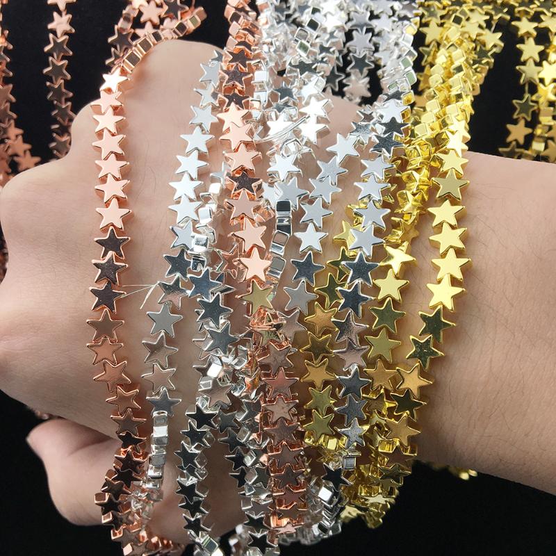

BTFBES Pentagram Stars Shape Hematite Rose Gold plating Loose Spacer Beads Natural Stone For Jewelry Making DIY Bracelet 4/6/8mm
