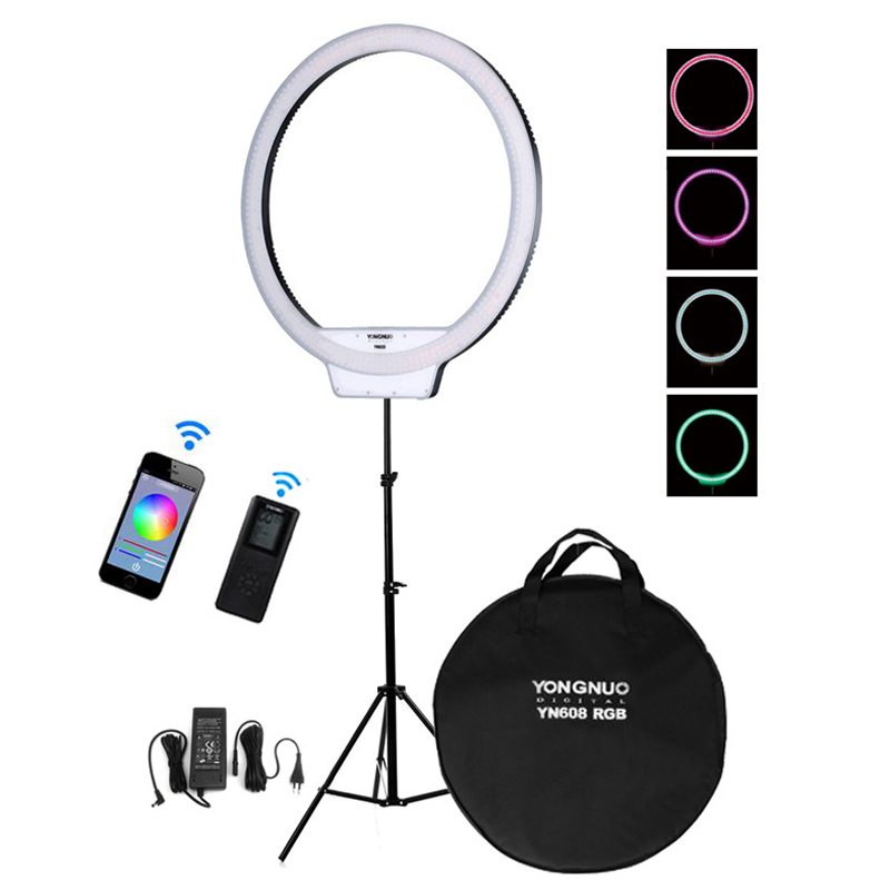 

Yongnuo YN608 RGB Ring LED Video Light w/ Remote Control 5500K White / Bi-color 3200-5500K Photography Live Selfie Fill Lighting