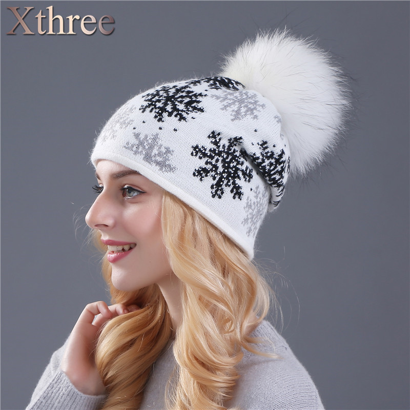 

XTHREE real mink pom poms wool fur knitted hat Skullies winter hat for women girls feminino beanies, Gray hat gray pom