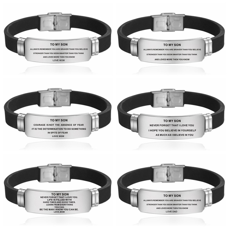 

Men's Stainless Steel Bracelet TO MY SON Letter Print Silicone Bracelets for Men Boys Length Adjustable