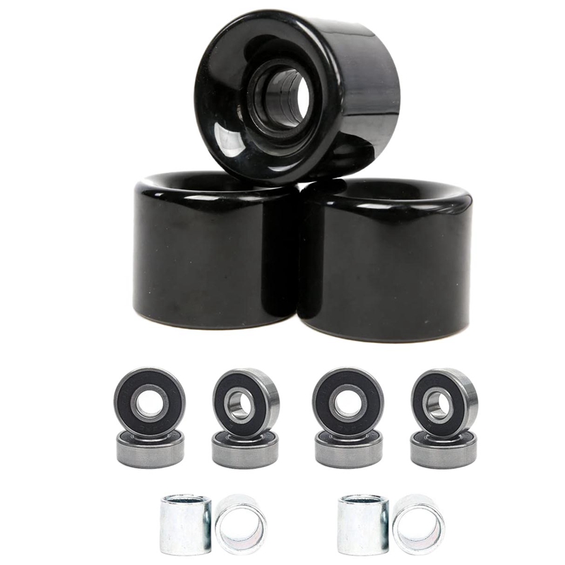 

Pack of 4 60mm Skateboard Wheels + ABEC-9 Bearing Steel and Spacers Cruiser Wheels, Black
