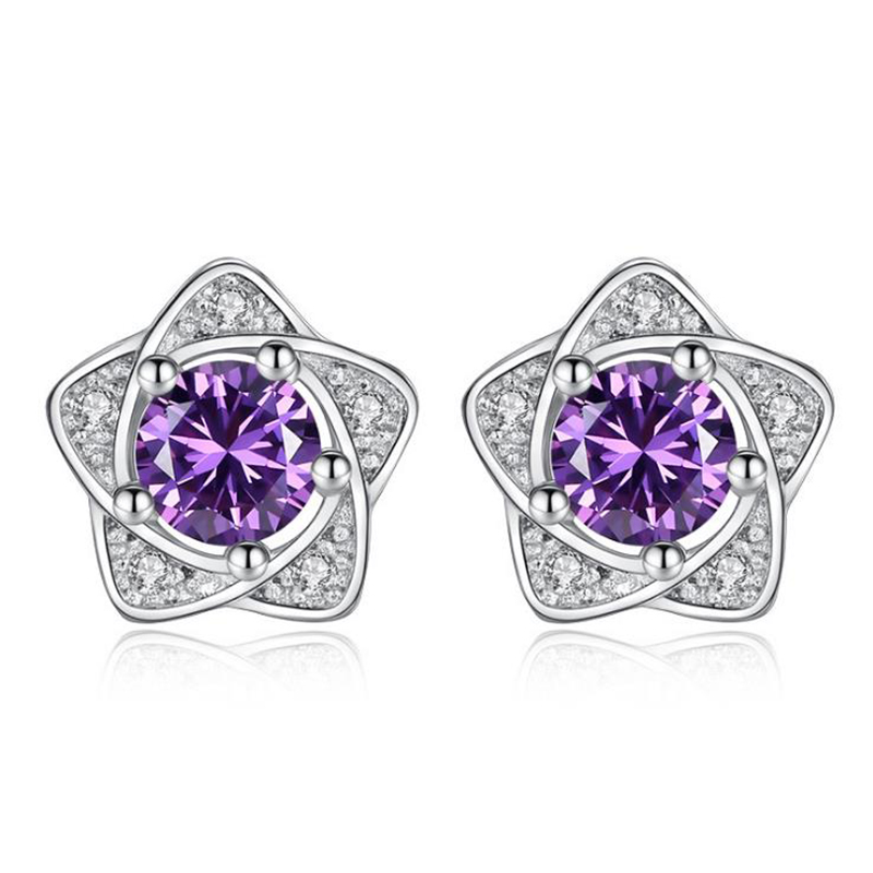 

Korea Fashion Female Stud Earring Love Luxury Crystal Flower Design 925 Sterling silver Stud Jewelry Wholesale LY090