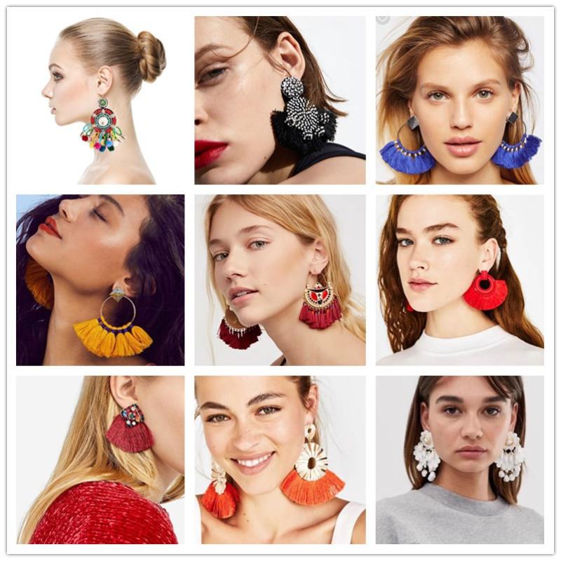 

2020 Fashion Bohemian Statement Big Tassel Earrings Women Geometric Fan Shaped Statement Drop Dangle Earrings Party Jewelry