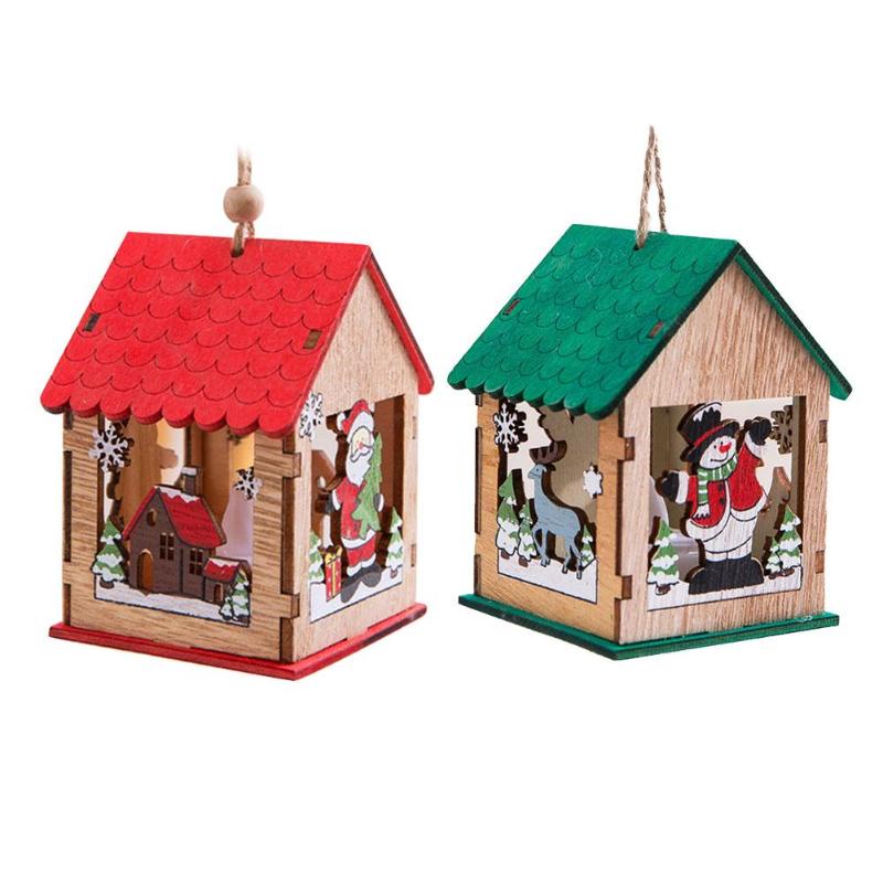 

Christmas LED Lighted Wooden House Table Decoration Hanging Pendent For Christmas Tree Windows Walls