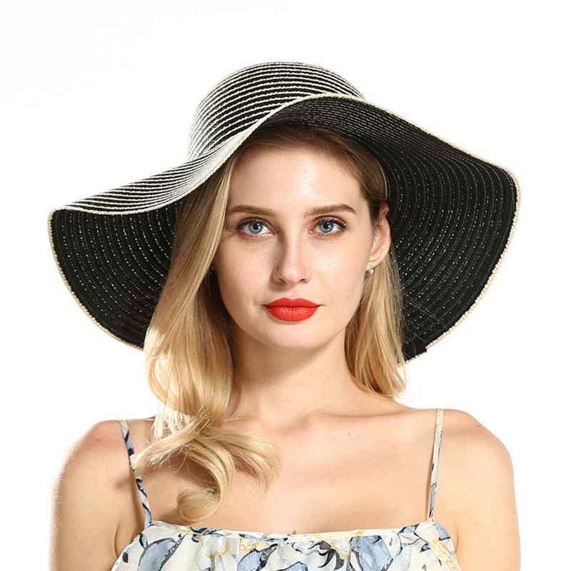 

WZCX 2020 New Fashion Stripe Foldable Summer Casual Beach Hat Wide Brim Tide Outdoor Visor Women'S Cap Straw Hat, Picture color