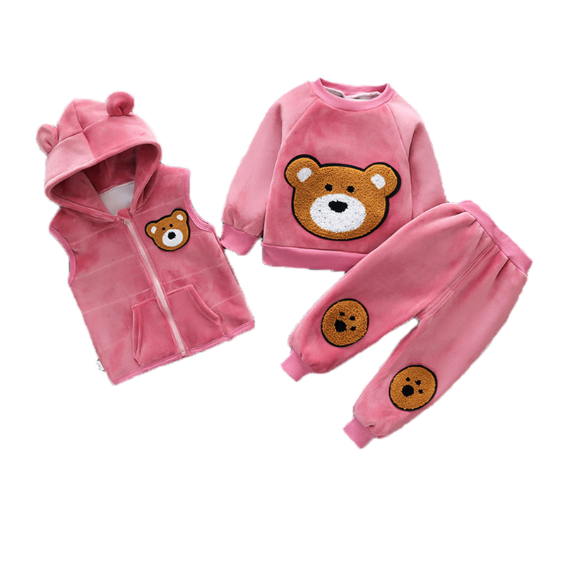 

2020 Winter Boys Girls Clothing Sets Boys Girls Warm Thicken Hooded Coats Vest Pants Suits 3Pcs Baby Kids Tracksuit Clothes Set, As the picture