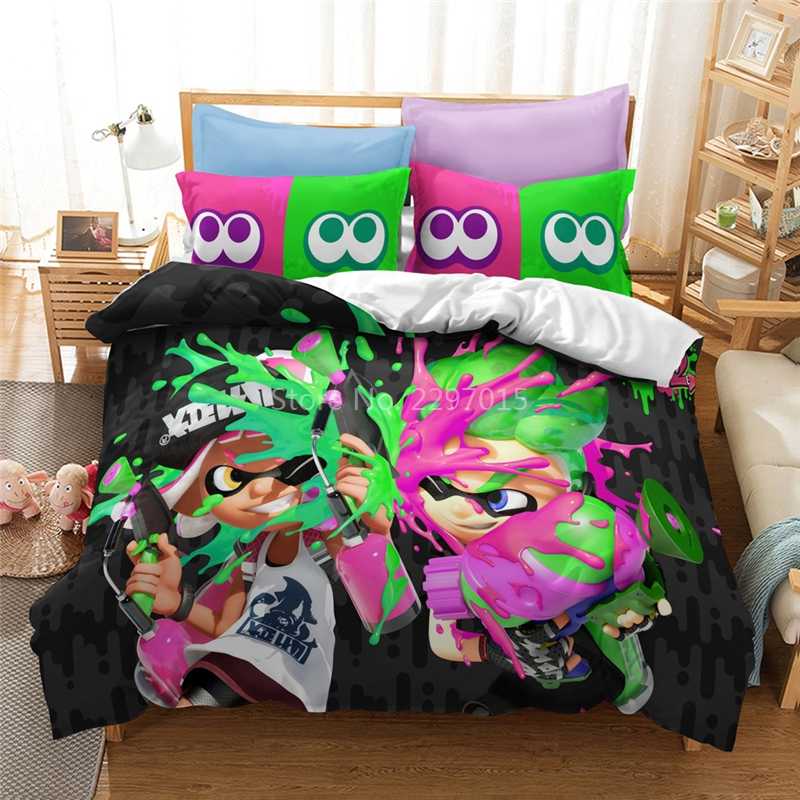 

Popular Splatoon 2 Game Printed Bedding Set 3d Cartoon Duvet Cover Set Pillow Case  Full Queen King Size Bed Linen Bed Sets, White