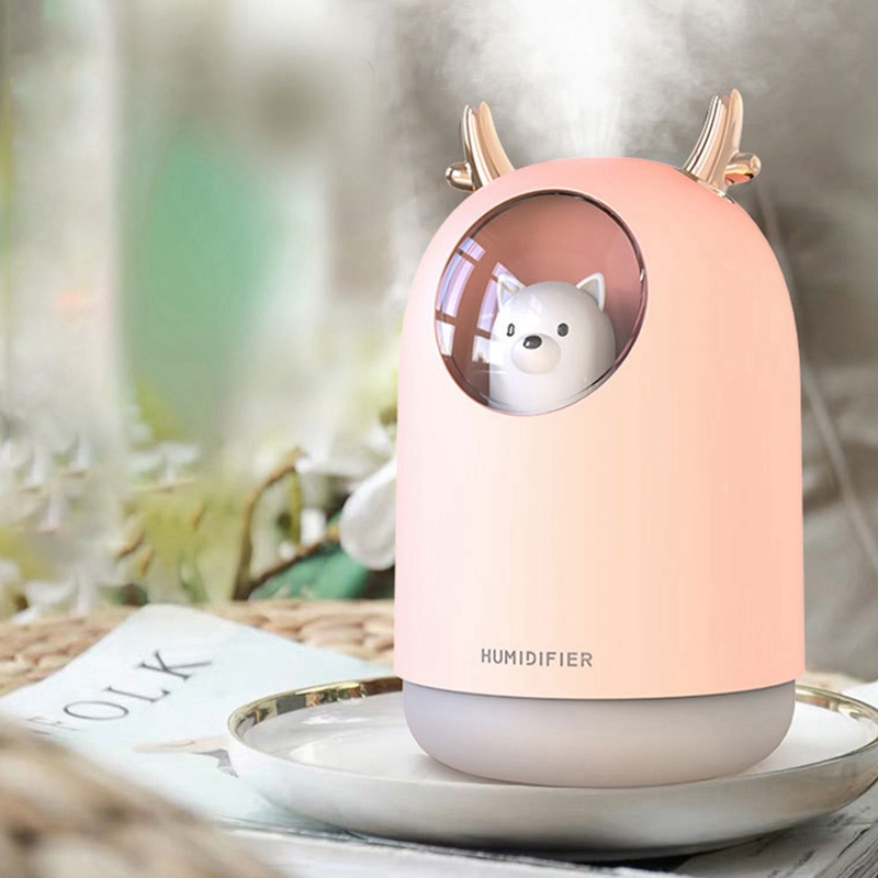 

300ML Cute Pet Ultrasonic Air Humidifier Aroma Essential Oil Diffuser for Home Car USB Fogger Mist Maker with LED Night Lamp Pin