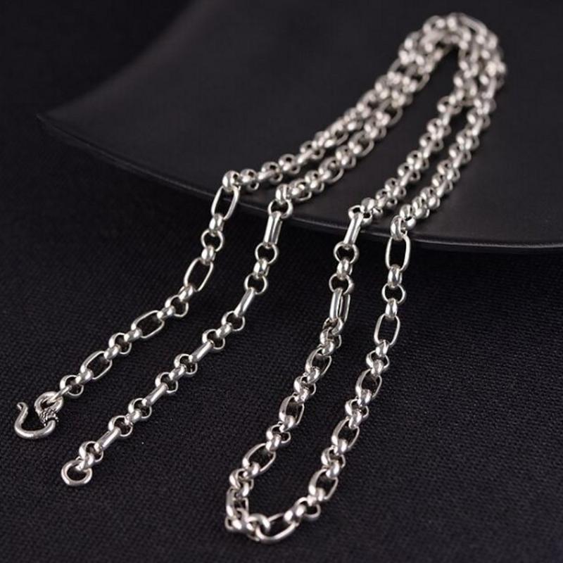 

100% real S925 solid sterling silver vintage fashion pearl chain O-chain woman's necklace men's necklace