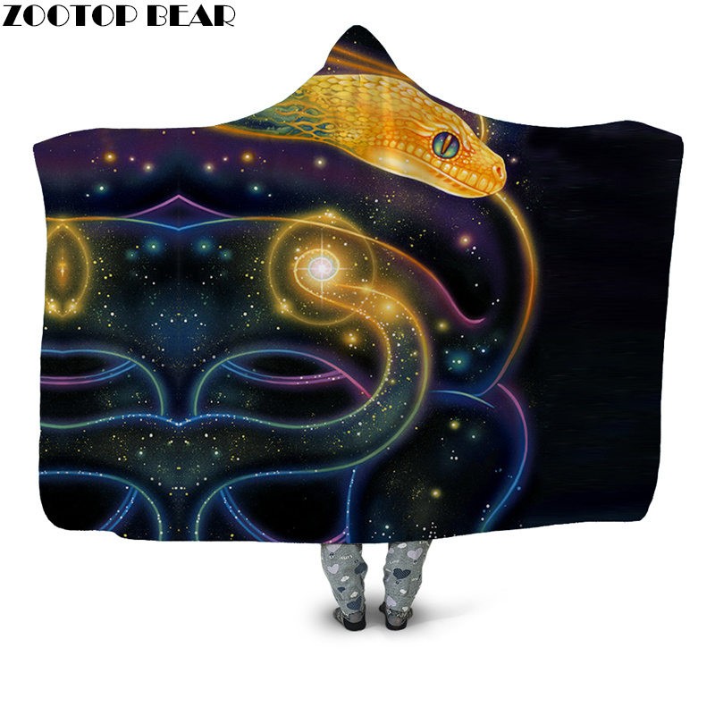 

Snake Animal Anime Fleece Blanket Print Plush Blanket Cover Hooded Casual Home Office Airplane Wearable Bedding
