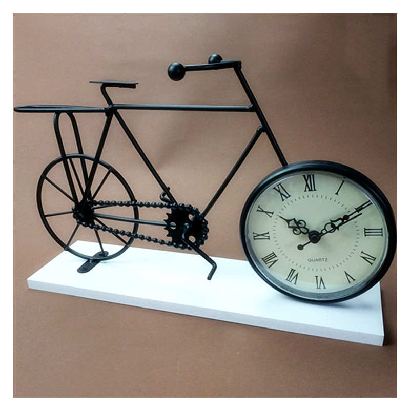 

Creative Wood-plastic Desktop Clock Ornaments Black Retro Nostalgic Wrought Iron Bicycle Model Clock Crafts Home Decoration Gift
