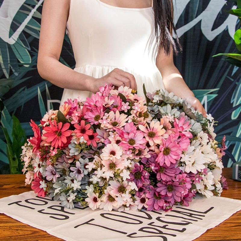 

21 Heads Silk Daisy Bride Bouquet Wedding New Year Plants Artificial Flowers Home Decoration Fake Sunflower B3S8