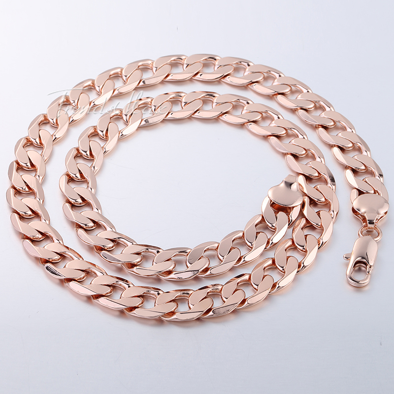 

Chains 12mm Mens Womens Chain Necklace Cut Curb Cuban 585 Rose Gold Filled Fashion Jewelry GN321
