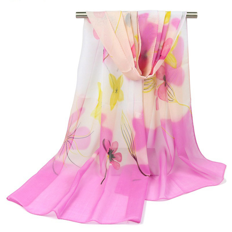 

Fashion Chiffon Silk Scarf Women's Soft Red Printed Luxury Scarves Sunscreen Shawls Four Seasons Thin Long Bandana Silk Scarf