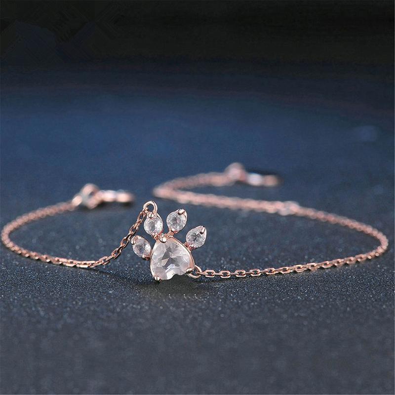 

Wedding Jewelry Dog Cat Bear Claw Pink Heart Cubic Zircon Rose Gold Chain Link Bracelets for Women Party Jewelry Gift