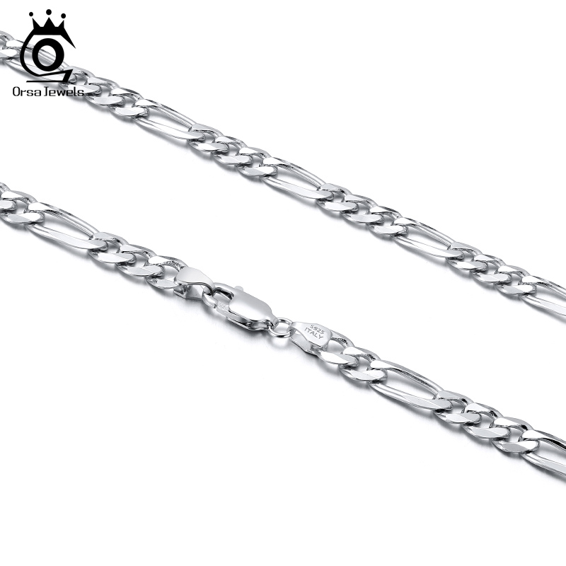 

ORSA JEWELS Trendy Man Woman Figaro Chain Necklace 5mm Diamond-Cut Figaro Chain 925 Silver Jewelry Party Gift Wholesale OSC34