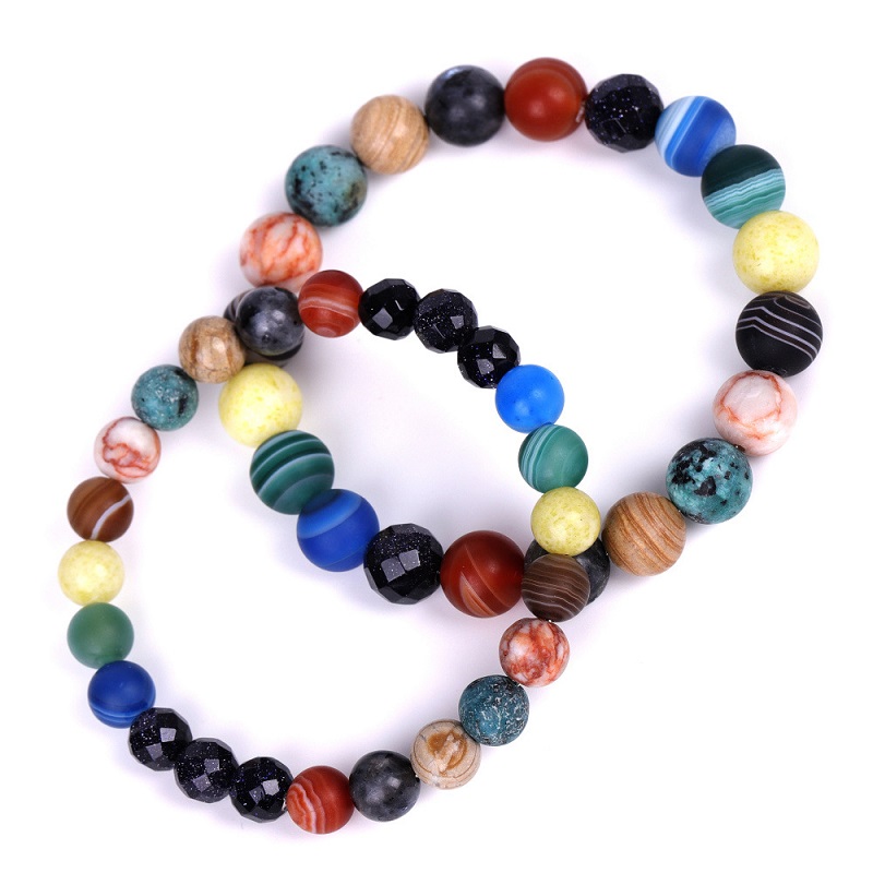 

Natural Dazzle Colour Stone Starry Sky Strand Bracelet 8/10mm Beads Men or Women Bracelets Jewelry Wholesale TR552