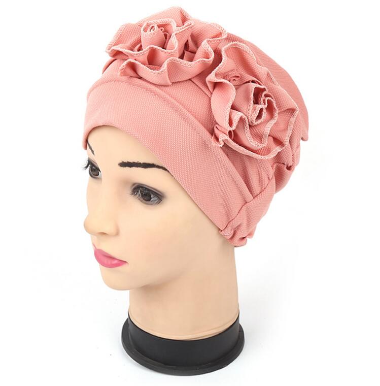 

2020 Fashion Women Hats Two Flower Women's Beanies Hats Turban Skullies Hair Accessory Bandana Hair Cover Chemotherapy, Red