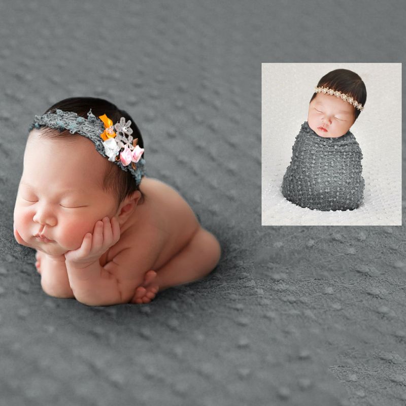 

2 Pcs/Set Baby Photography Props Blanket Wraps Stretch Knit Cloth Hair Accessory F3ME, 9ff1001175-6