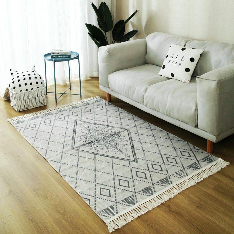 

Carpets Nordic Gray White For Living Room Vintage Morocco Carpet Bedroom Cotton Woven Area Rug Turkey American Style