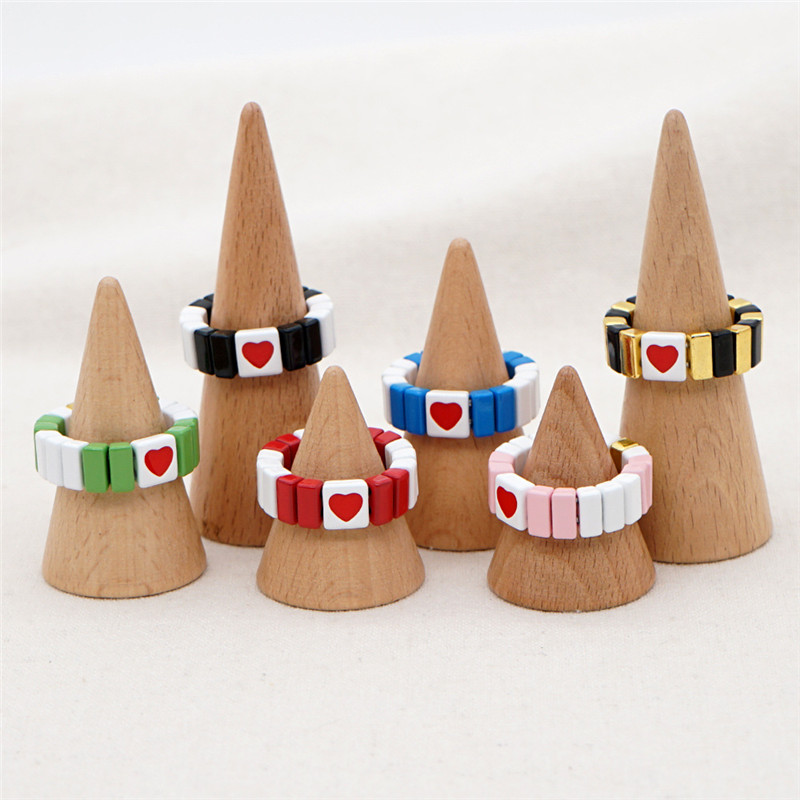 

1pcs Enamel Tile Finger Ring Colorful Boho Heart Stretch Rings For Women Men lover's Fashion Jewelry Gift