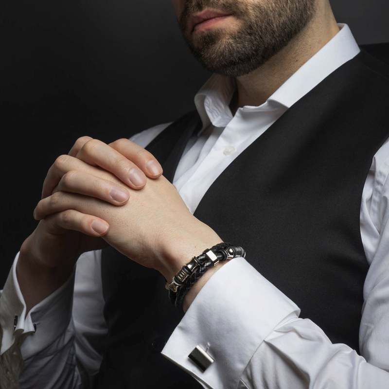 

GENTS DOUBLE BRAID BRACELET WITH STAINLESS STEEL MAGNETIC CLASP