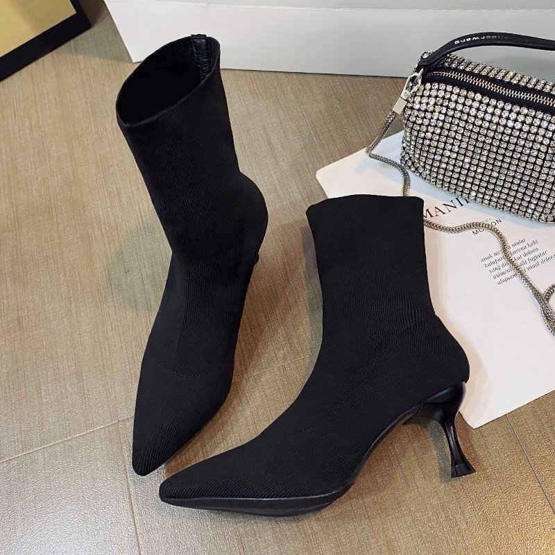

2020 Women 5cm 7cm 9cm High Heels Boots Stretch Sock Ankle Boots Female Nightclub Cheap Fetish Low Heels Sexy Mom Shoes, Heel height 7cm