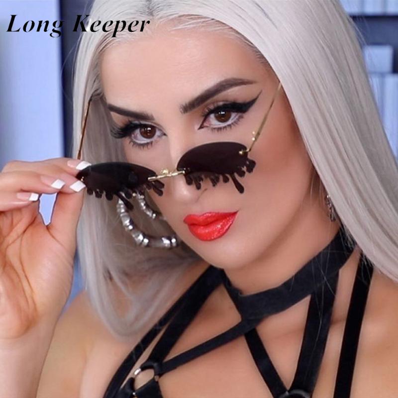 

LongKeeper Rimless Sunglasses Women 2020 Fashion Tears Shape Sun Glasses Ladies Retro Frameless Streetwear Gafas Shades UV400