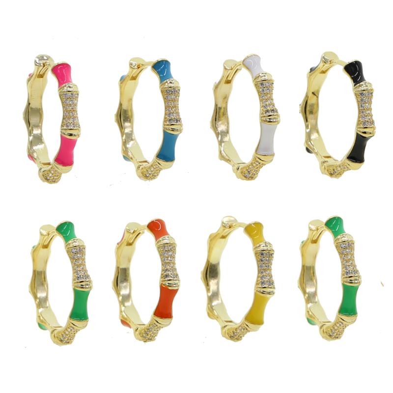 

high quality 5A cubic zirconia cz geometric huggie hoops colorful enamel bamboo shape hoop earring for girl