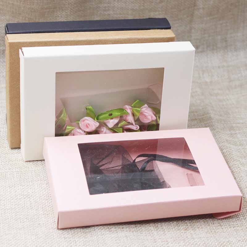 

Deluxe multi color paper gift package& display box with clear pvc window candy favors arts&krafts display package box 10pcs