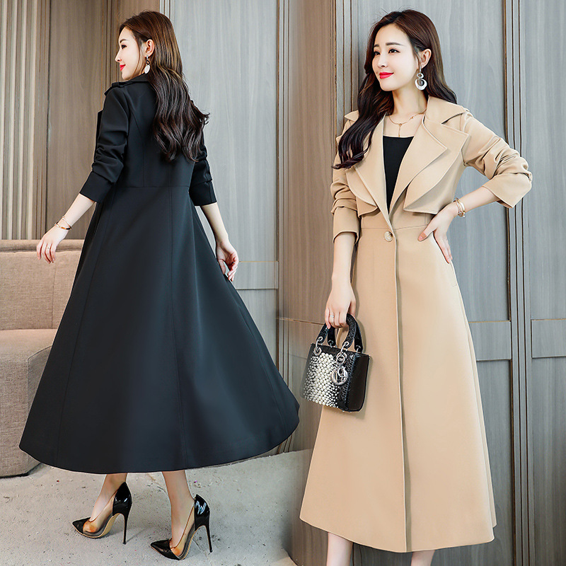 

Spring Women's 2020 Windbreaker Women Fashion Lapel Long Sleeve One Button Long Outwear With Belt Wild Trench Coat Women A927, Khaki