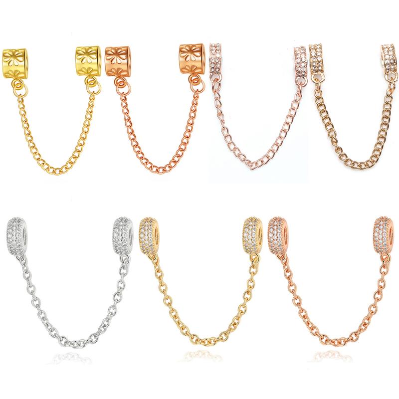 

Charm Bracelets Buipoey Fashion Rose Gold Daisy Pattern Shiny Zircon Safety Chain Fit 3mm Snake Beads Bracelet Bangle Jewelry Gift