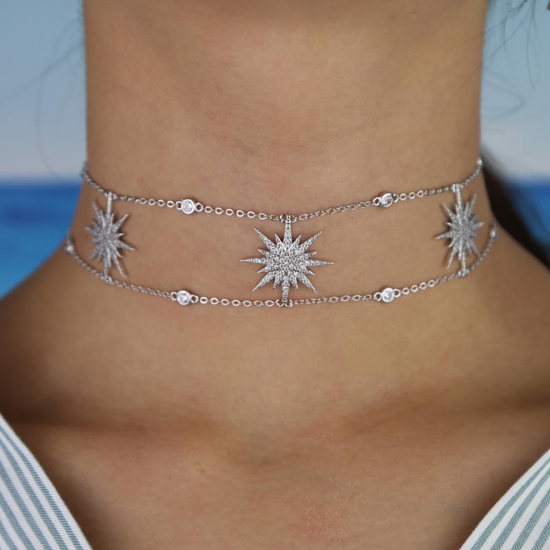 

Chokers Fashion Women Girl Gorgeous Delicate White Cz Paved 3pcs North Star Charm Choker Necklaces Ladies Luxury Party Jewelry Gifts