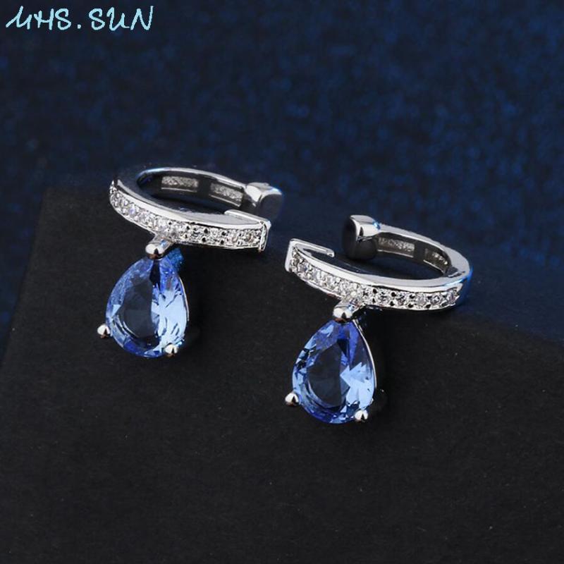 

MHS.SUN luxury women zircon earrings blue crystal ear clip personality female jewelry cz earrings for girls 1pair dropship