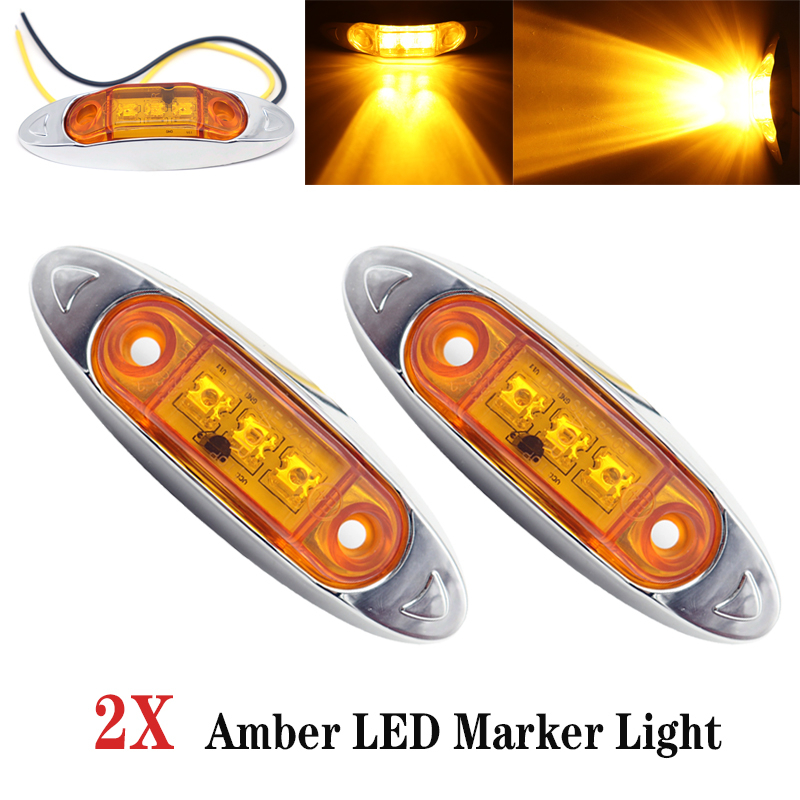 

2pcs 3LED 12V/24V Car Trailer Truck Clear Side Marker Lamp Indicator Lorry Caravan RV Turn Signal Light Amber Waterproof Light, As pic
