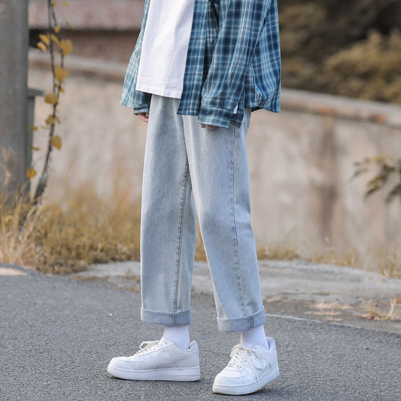 

Autumn Korean Style Straight Jeans Men' Fashion Retro Solid Color Casual Jeans Men Streetwear Loose Hip-hop Denim Trousers Mens, Black