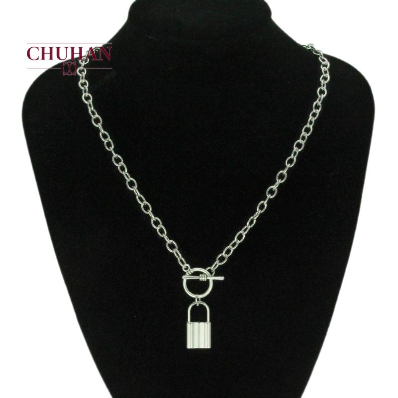 

CHUHAN Punk Simple Lock Pendant Necklace Hip Hop Necklaces for Women Silver Color Chunky Necklace Jewelry Choker C128