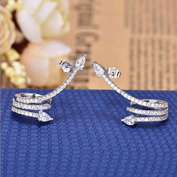 

Classic Design Sliver Color Princess-cut Big Square round 3 line no pierced CZ Cubic Zirconia Wedding Stud Earrings for Women