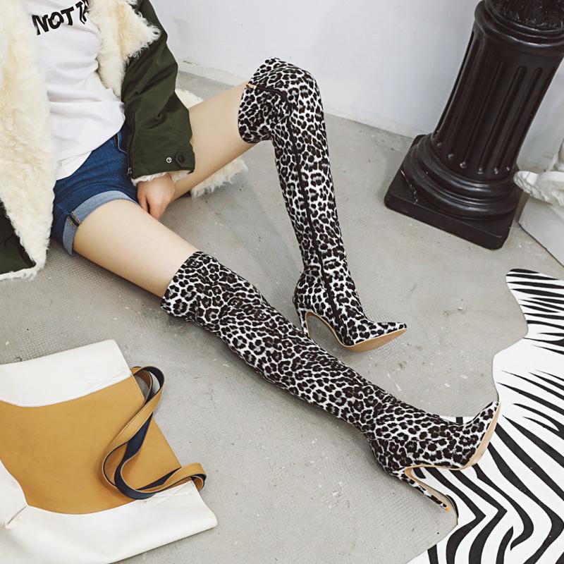 

Plus size Long boots Women over-the-knee boots Leopard print pu European and American fashion sexy Thigh women shoes, White