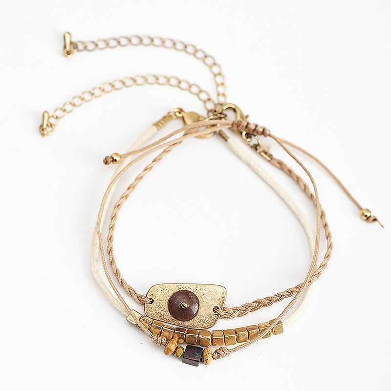 

3 Pcs/set Boho Natural Stone Gold Charm Bracelets for Women Vintage Adjustable Chain Beaded Bracelet Bangle Summer Party Jewelry