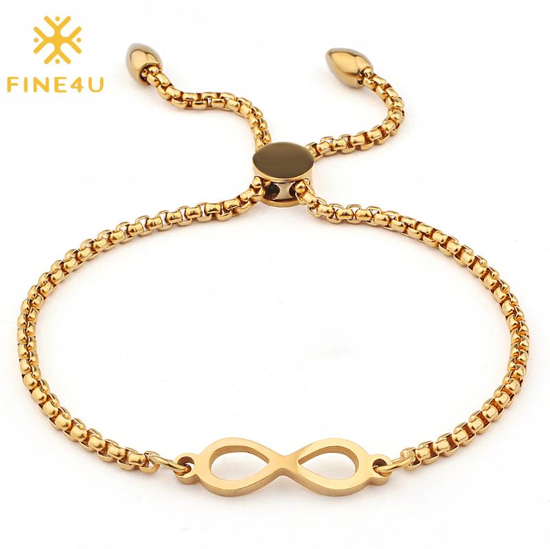 

FINE4U B342 Stainless Steel Infinity Endless Love Symbol Charm Bracelet Adjustable Slider Bracelets Gift for Women Teen Girls