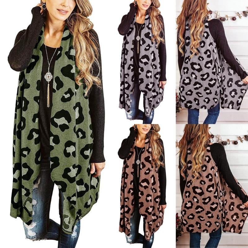 

Fashion Womens Open Front Leopard Cardigan Sleeveless Duster Draped Vests, Brown