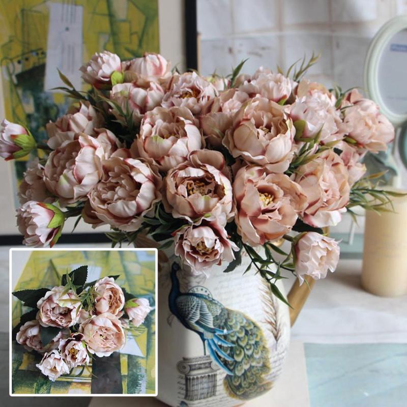 

1 Bunch European Artificial Peony Decorative Party Silk fake Flowers Peonies For Home Hotel decor DIY Wedding Decoration wreath, Blue