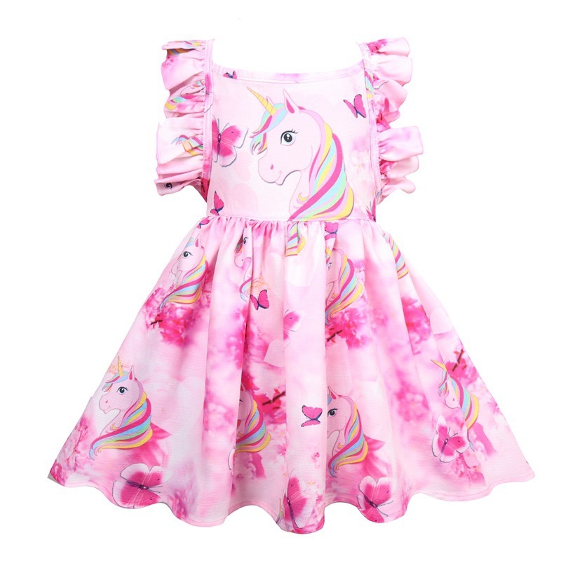 

Summer Girls Rainbow Cartoon Unicorn Dress Kids Cosplay Party Princess Dresses Baby Halloween Unicornio Dresses For Girl Clothes, Pink