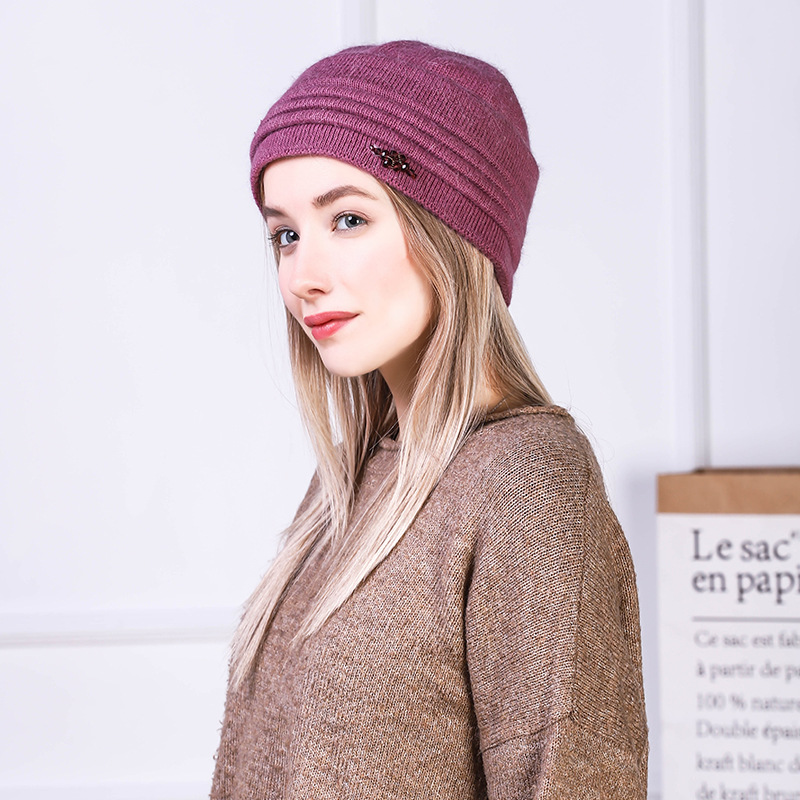 

Women Hat Angora Winter Beanie Knit Warm Double Layers Thermal Snow Outdoor Skiing Accessory Cap Headwear, White