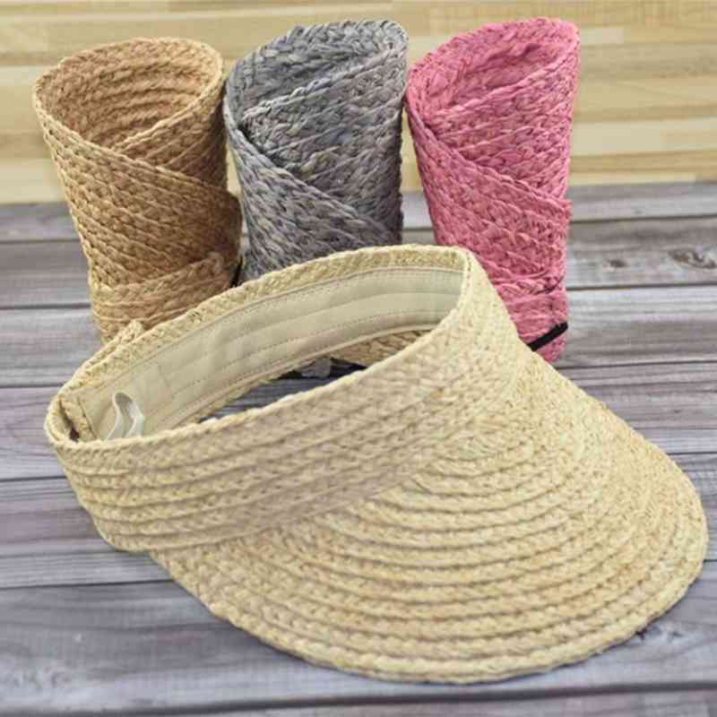 

MYZOPER 2020 New Solid Color Foldable Outdoor Empty Top Hat Casual Tide Motion Women Summer Cap Straw Hat, Picture color